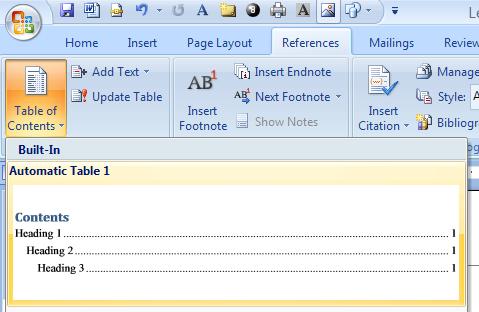 Create a Table of Contents Scroll to the top of your document. Position the cursor before the start of your first heading (Topic 1). Hold down the CTRL key and press the ENTER key.