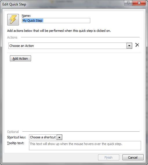 The Edit Quick Step dialog displays: 2. In the Name field, enter a name for the Quick Step. 3.