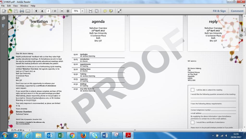 PDF Proof The Proof is shown in a PDF format and is populated with the details created for each Recipient added when the Recipient List was uploaded.
