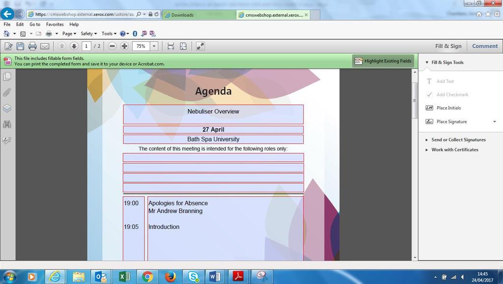 Editable Agenda / Certificate The Editable Agenda / Certificate provides an individual copy for each of the Attendees in PDF format, these can be edited, saved or viewed as required.