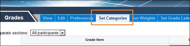 Click the Set Categories tab. 3. The Set Categories page is displayed. The farthest right column is labeled Gradebook Order.