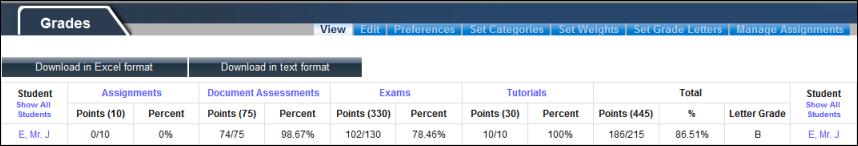 The Grades tab is displayed. 2. Click on a name in the Student column.
