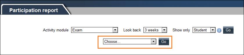 6. In the Look Back field, select an appropriate length to search over, for example, 3 weeks. 7. In the Show Only field, select Student, then click Go. 8. The Participation Report is now displayed.