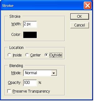 Stroke or Paint the Marquee Line Under the Edit menu at the top of the screen select Stroke and you will see this window: The width