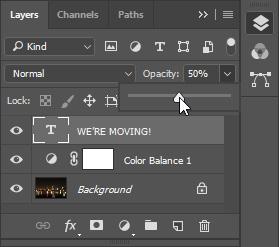 In the top-right corner of the Layers Palette is an Opacity slider. This changes the level of transparency for the selected layer.