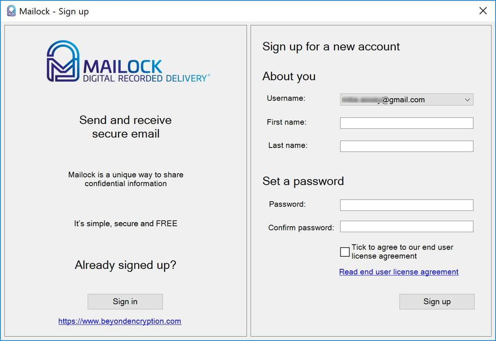 Complete the sign up for a new account form (right hand side) and click Sign up to create your account.