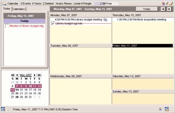 The Calendar Application Working with Calendars You can use a personal calendar (which can record both events, such as meetings, and tasks, such as submitting a report), and look at other users'
