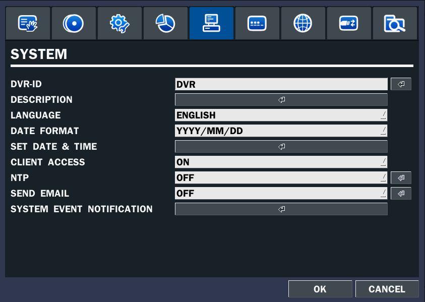 3-6. Setup System Mode In the SETUP menu, select the SYSTEM tab. Then, the SYSTEM menu is displayed as pictured below.