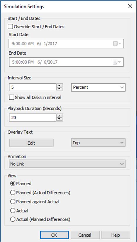 Figure 12-3: Simulate Settings You can define the Interval Size to use when stepping through the simulation using the playback controls.