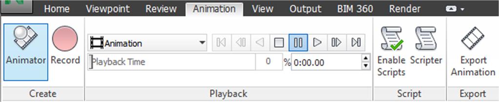 Figure 14-2: Playback Panel Once you have several viewpoint animations, you can drag and drop them onto a master viewpoint animation to compose more complex combinations of animations, just like
