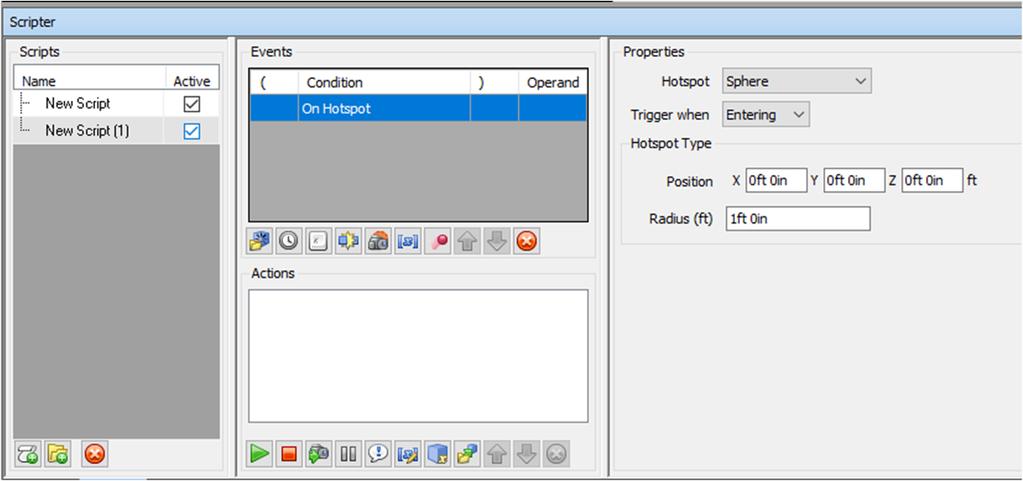 If triggered, the animation associated with it will play. A script can be modified in the right side of the Scripter Dialog Box under Properties.