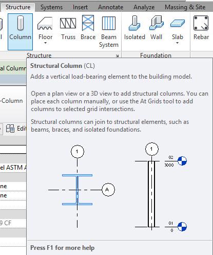 3.6.2 Create Sample Columns To create sample building columns: 1. Click on the Column tool in the toolbar. Figure 3-19: Column tool in the Structure tab 2.