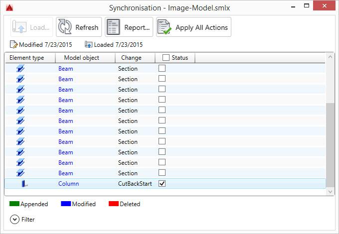5. The modified.smlx file is compared to the already loaded model. All modifications found between the two versions of the model will be displayed.