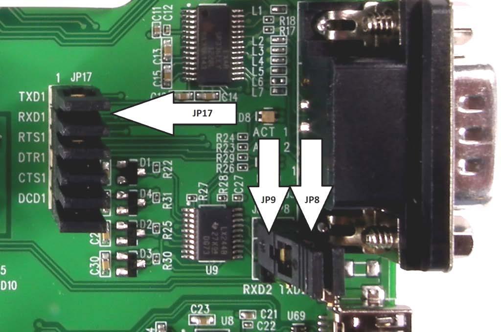 Table 2-8 JP8 and JP9 Port 2 Serial or USB/Serial Selection Headers Serial Port 1 External Connection JP8 JP9 Serial Port 2 to JP18 for RS232 (Default) Jumper pins 1 to 2 Jumper pins 1 to 2 Serial