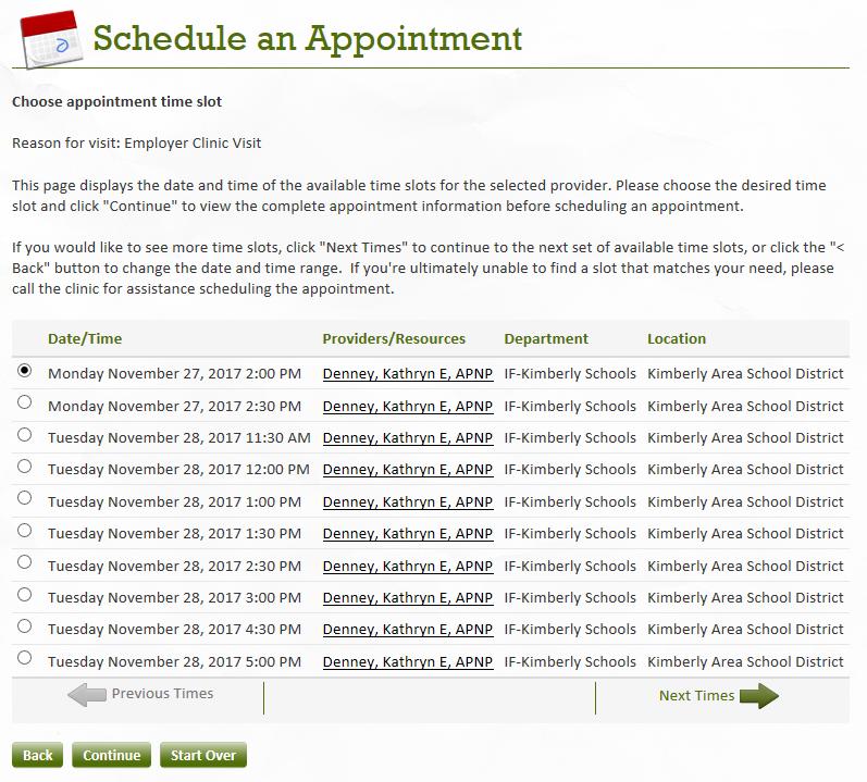 8. Select the desired appointment time and click Continue 9. Verify date and time.