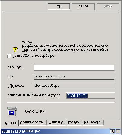 Chapte r 1 Windows 2000 Kerberos Settings Figure 3 Trust Computer for Delegation Option By default, this option is unchecked.
