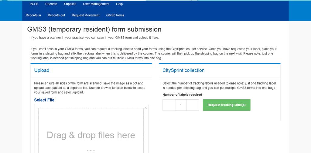 Returning and receiving temporary resident forms Submitting temporary resident forms (GMS3 forms) GMS3 forms can be scanned and uploaded to the records section of the portal by selecting GMS3 Forms