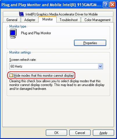 3. CRT Display Configuration 3.1 Setting Up CRT Displays Right click on the desktop and select Properties. Select the Settings tab, and click Advanced.