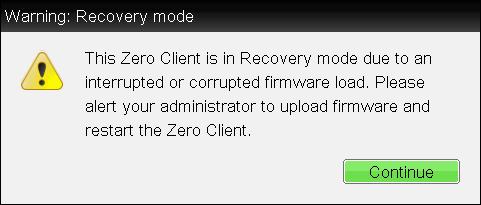 A firmware update fails. The client has an invalid configuration.