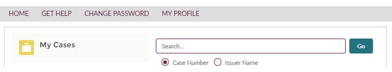 Search You can search for cases by entering a case number or issuer name in the search box and clicking Go.