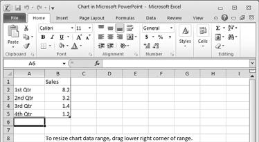 Select a chart category. 3. Click the icon that represents the style of chart you want to create, and click OK. Excel launches and opens a worksheet containing sample data (Figure 14.17). 4.
