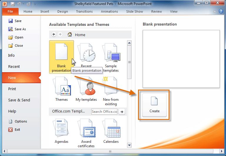 Creating and opening presentations PowerPoint files are called presentations. When you start a new project in PowerPoint, you'll need to create a new presentation.