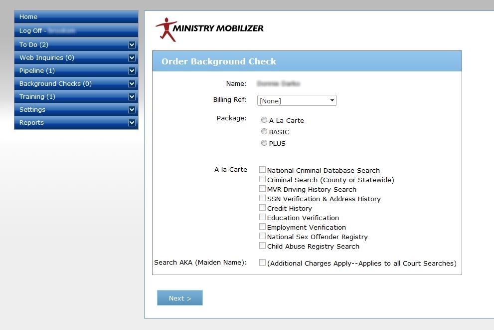 When finished and ready to order your background check, click