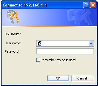 Open the Internet Explorer or Netscape Web browser and enter http://192.168.1.1 (default IP address). (1) Connect the router. Enter the user name and password.