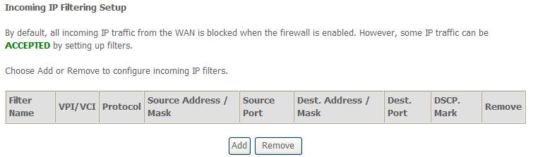 Click Add and the page for defining the IP filtering rule appears.