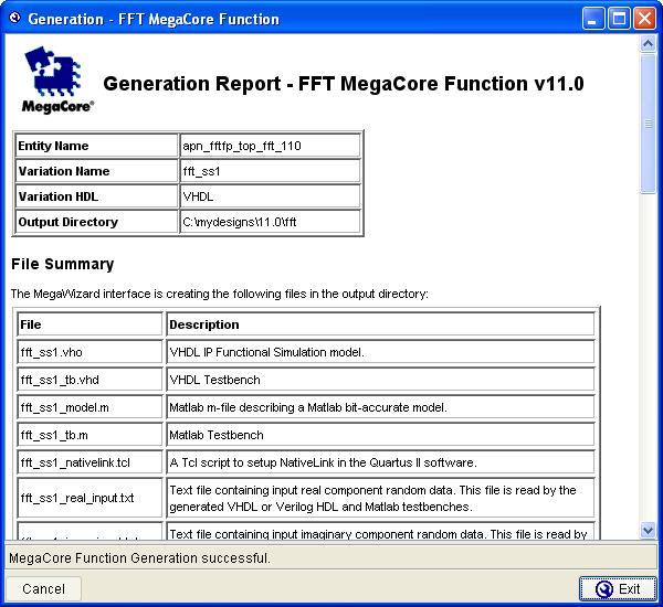 2 10 Chapter 2: Getting Started MegaWizard Plug-In Manager Flow Figure 2 8. Generation Report Table 2 1 describes the generated files and other files that may be in your project directory.