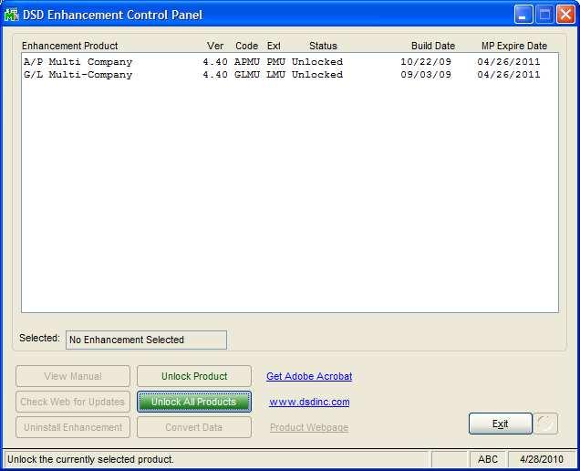 Accounts Payable Cash Basis 9 DSD Enhancement Control Panel Starting with version 3.61, all DSD Enhancement products include DSD s Enhancement Control Panel.
