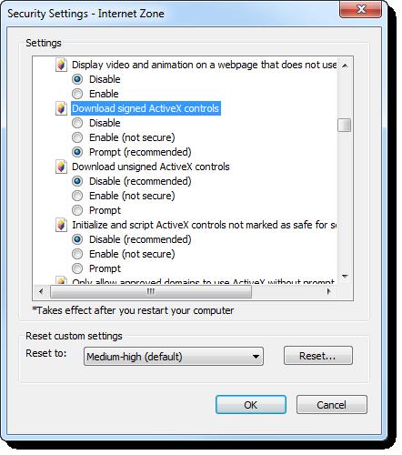 4. Confirm that Run ActiveX controls and plug-ins