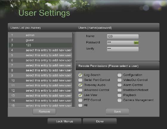 Figure 39. Remote User Settings Menu 2. Under Users List, click on Select this entry to add new user. 3. Once a new entry has been selected, the fields under Users will become editable.