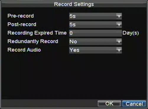 Figure 2. Additional Record Settings 6. Set additional record settings: Pre-Record: Sets the time in seconds to pre-record before the actual recording begins.