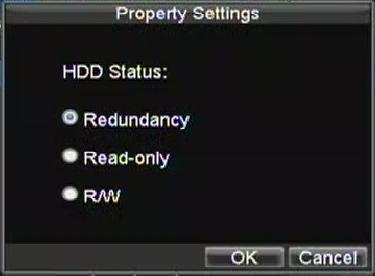 Click the OK button to save settings and return to the previous menu. Figure 11. HDD Property Settings 8.