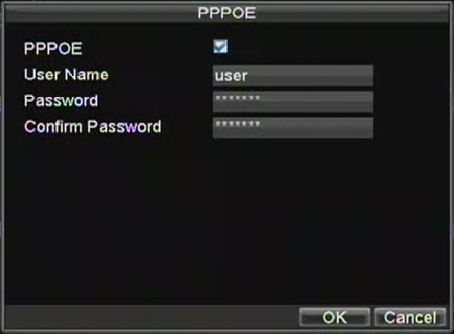 5. Click the Set button next to PPPoE to enter PPPoE settings menu, shown in Figure 5. Figure 5. PPPoE Settings 6. Check the PPPoE checkbox to enable feature. 7.