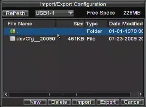 Managing System Importing & Exporting Configuration Configuration information from your DVR can be exported to a USB device and imported into another DVR.