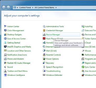2. Select Device Manager in the Control Panel. 3.