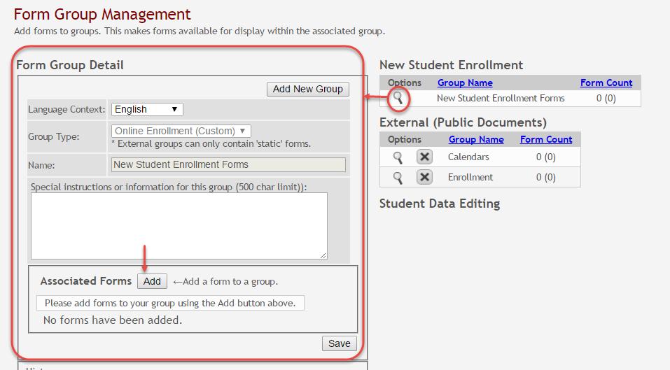 2. In the Language Context field, select the language of the forms in the group. 3.