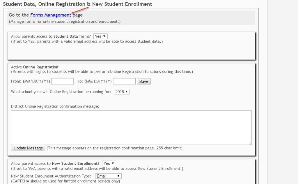 z Leave the New Student Enrollment Authentication Type