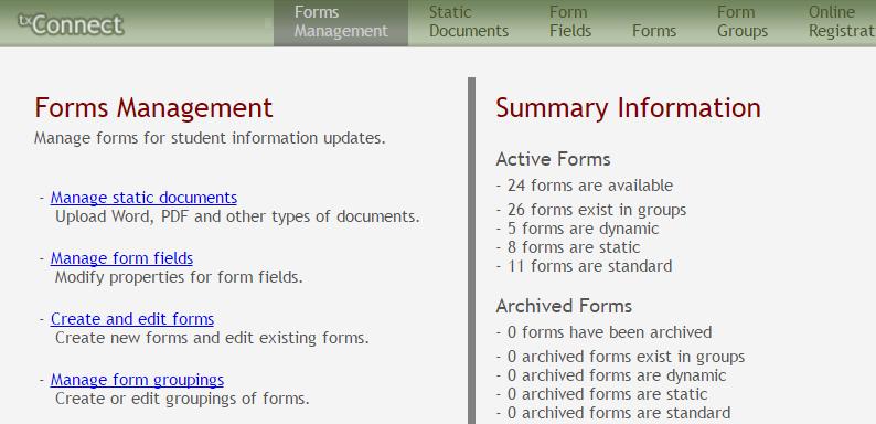 Click the Forms Management page link.