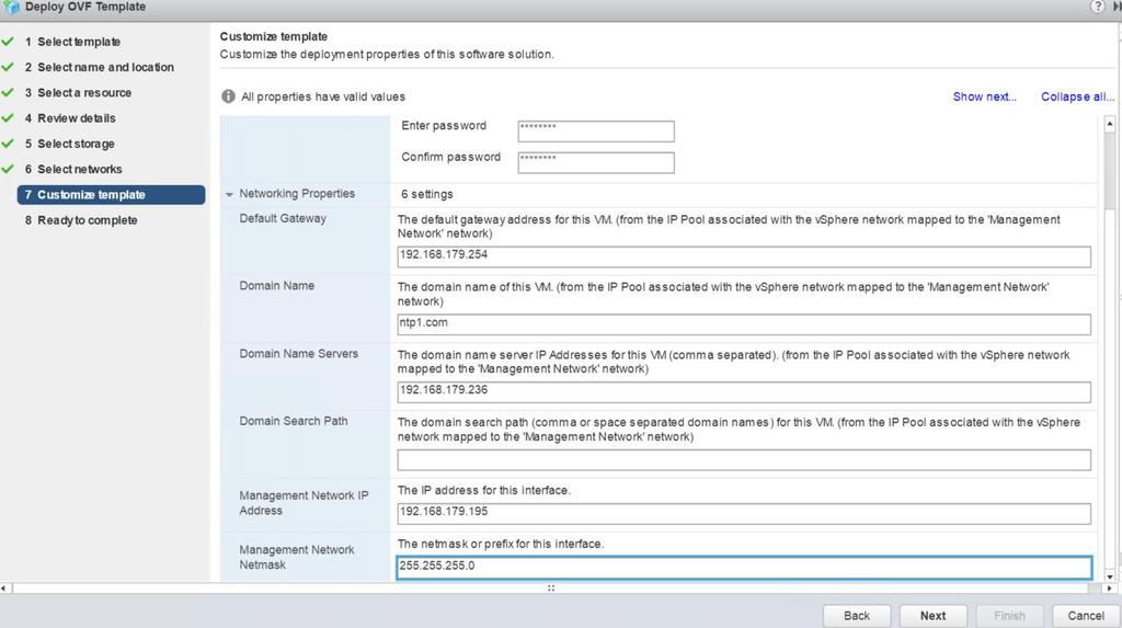 Template customization screen 13. Verify the vservices to which the deployed OVF template should bind, then click Next. 14.