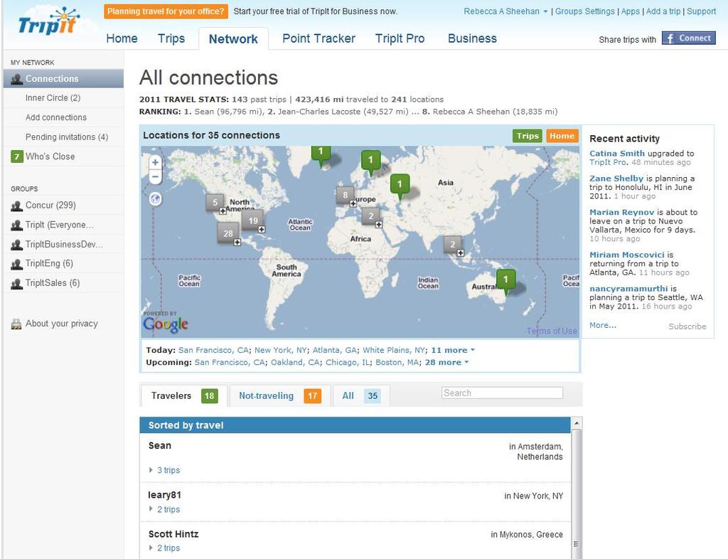 Add Connections On the Network tab, you can view travel plans on a worldwide map for all of your connections.