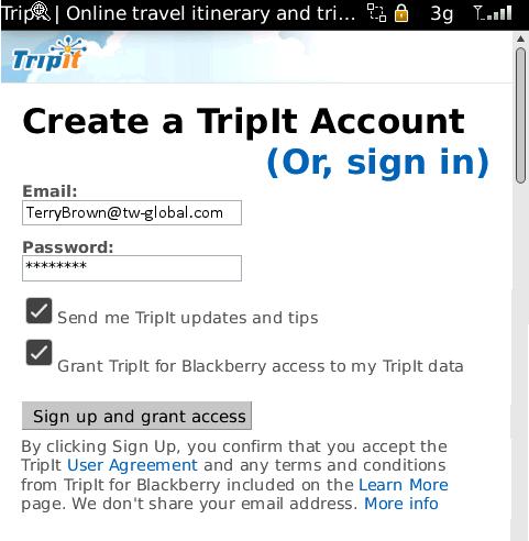 TripIt and TripIt Pro on the BlackBerry Log