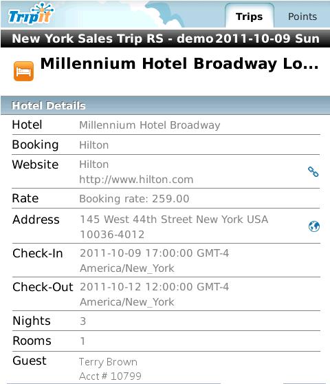 Review the hotel information, including address, map, and