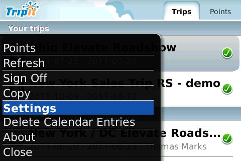 1) With the itinerary open, access the menu and select