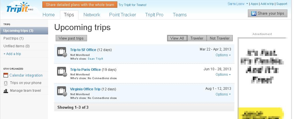 Upcoming Trips Use the Trips tab to view your upcoming trips.