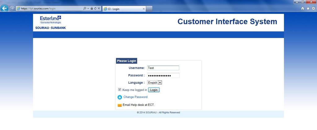 2.) Customer Interface Login Screen From this Screen you will need to enter your assigned User Name and Password.