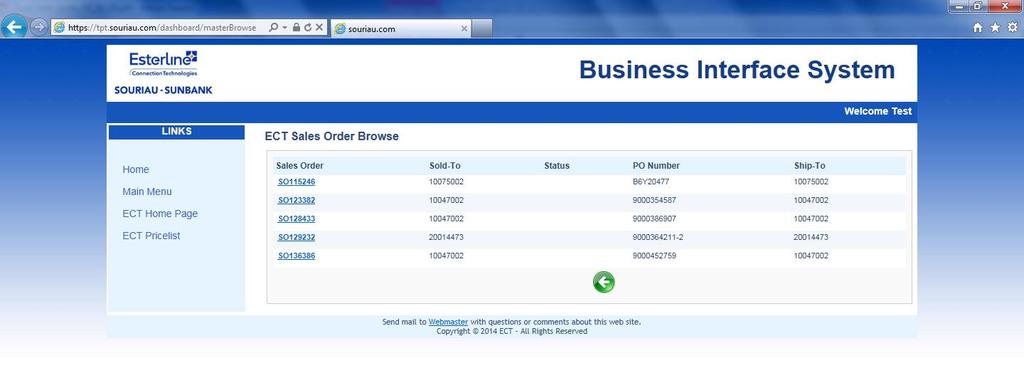 5.) CHECK ORDER STATUS SCREEN (CON T) If your search or look-up criteria was based on any other than Souriau s Sales Order Number, you will see a screen similar to the one above This