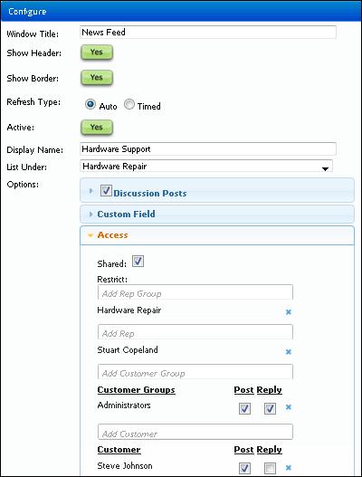 Post and Reply Access Control for Customers and Customer Groups For discussion-only feeds, you can now control access to post and reply creation for customers and customer groups.